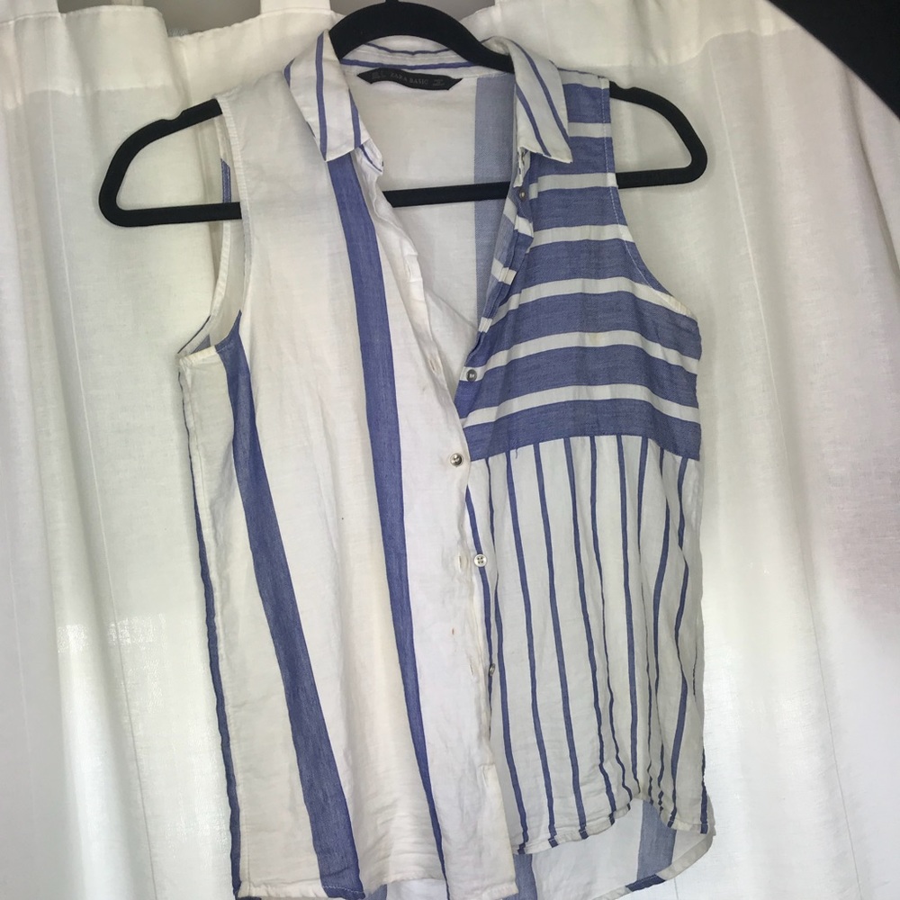 Zara basic sleeveless striped button down